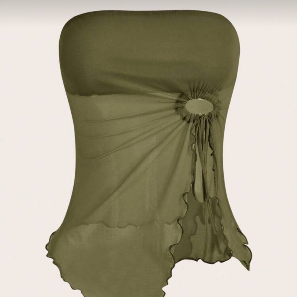 Hollister Olive Green Strapless Tube Top with Rosette Detail